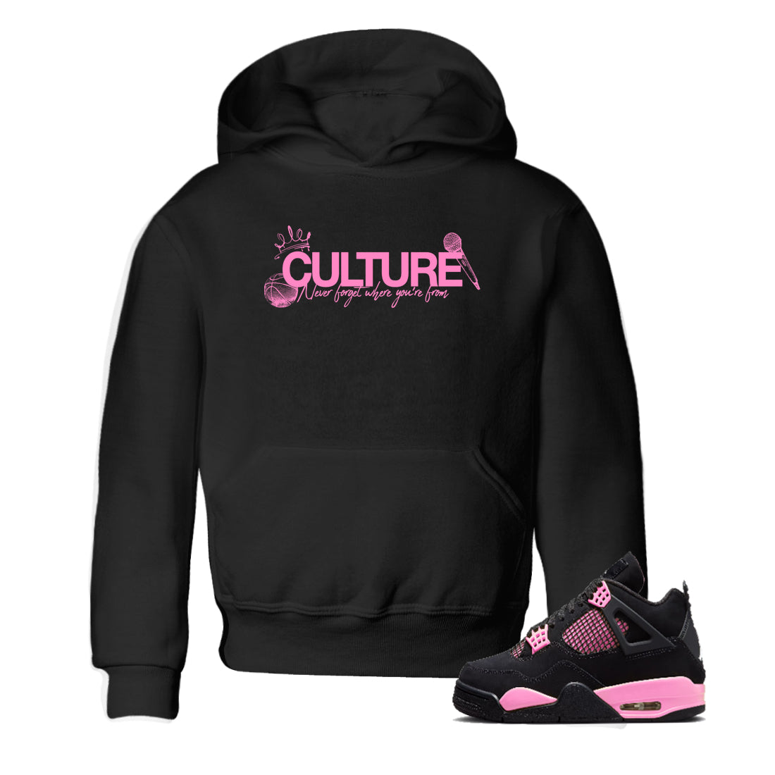 Perfect Valentine's Day Gifts graphic tee  – Sneaker Tees To Match Air Jordan 4 Pink Thunder – Culture Kids Graphic T-Shirt Black 1