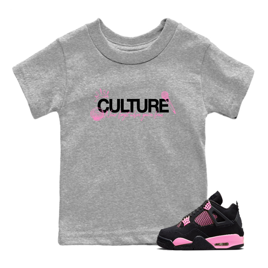 Perfect Valentine's Day Gifts graphic tee  – Sneaker Tees To Match Air Jordan 4 Pink Thunder – Culture Kids Graphic T-Shirt Heather Grey 1