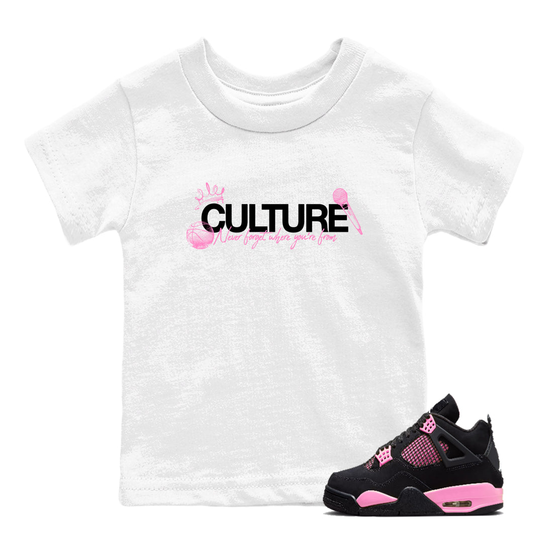 Perfect Valentine's Day Gifts graphic tee  – Sneaker Tees To Match Air Jordan 4 Pink Thunder – Culture Kids Graphic T-Shirt White 1