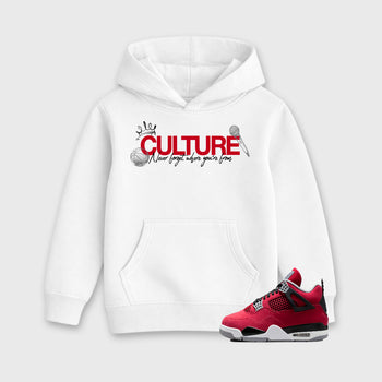 Culture affordable baby and kids t-shirt designed to match the Air Jordan 4 Toro Bravo, featuring coordinated White 1 options for the perfect little sneakerhead streetwear look.