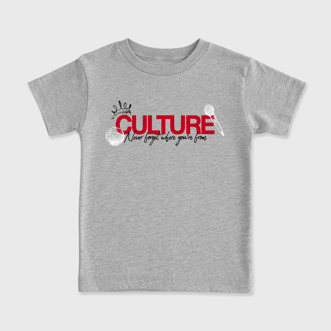 Culture affordable baby and kids t-shirt designed to match the Air Jordan 4 Toro Bravo, featuring coordinated Heather Grey 2 options for the perfect little sneakerhead streetwear look.
