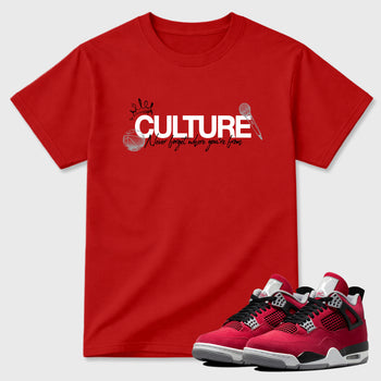 Culture Graphic T-Shirt sneaker match tee designed for the Air Jordan 4 Toro Bravo, featuring coordinated color options for a perfect streetwear match. Red 1 shirt.