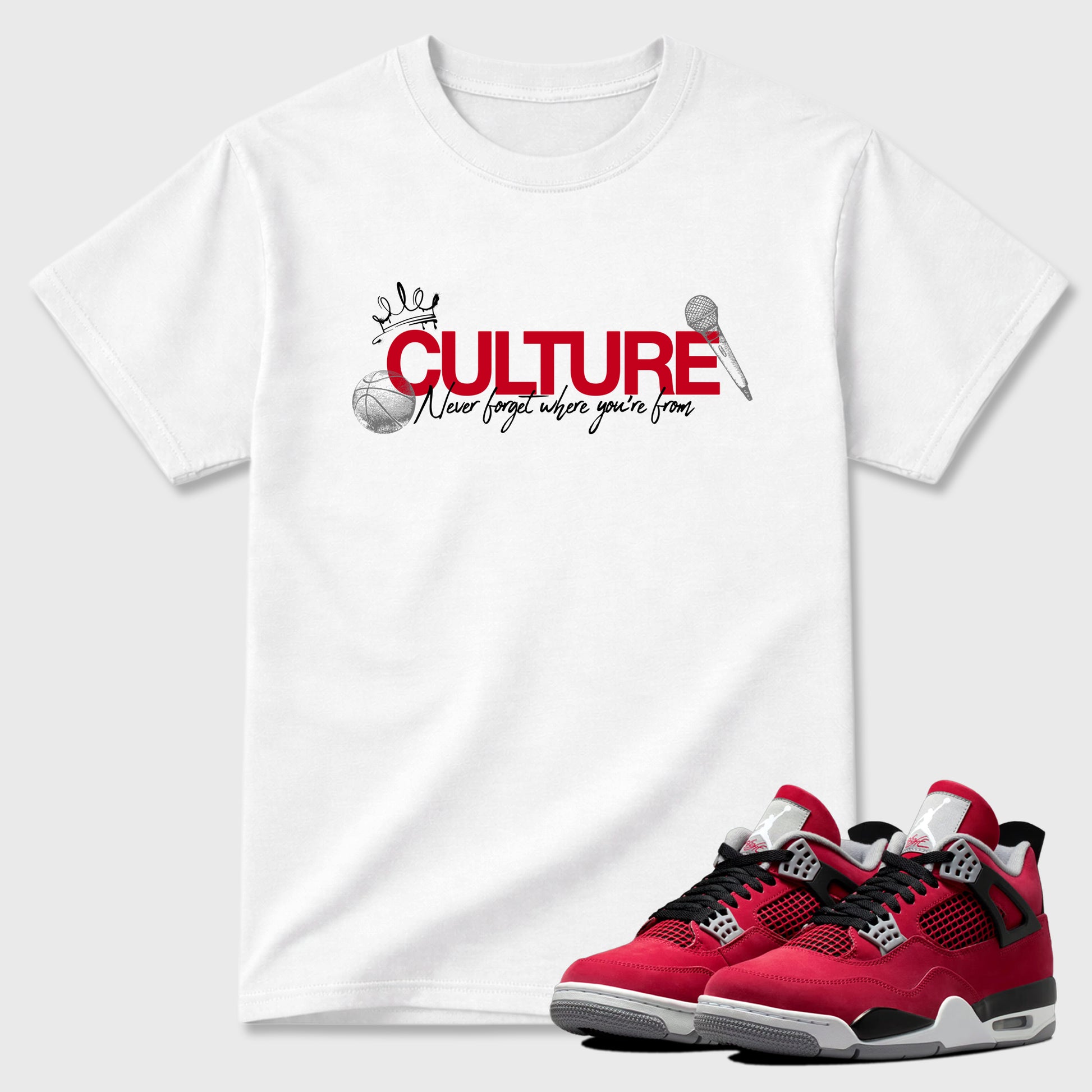 Culture Graphic T-Shirt sneaker match tee designed for the Air Jordan 4 Toro Bravo, featuring coordinated color options for a perfect streetwear match. White 1 shirt.
