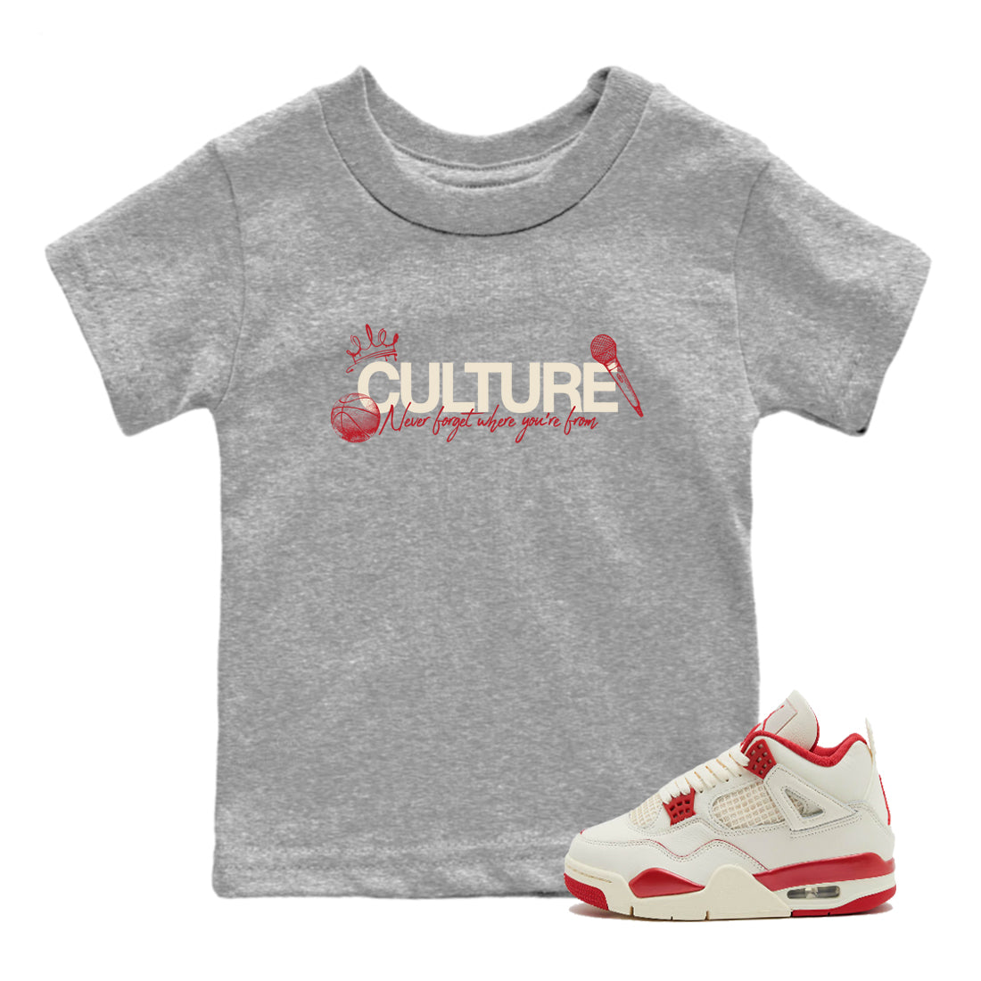 Sneaker match tees – Sneaker Tees To Match Air Jordan 4 Valentines Day Shoes – Culture Kids T-Shirt Heather Grey 1