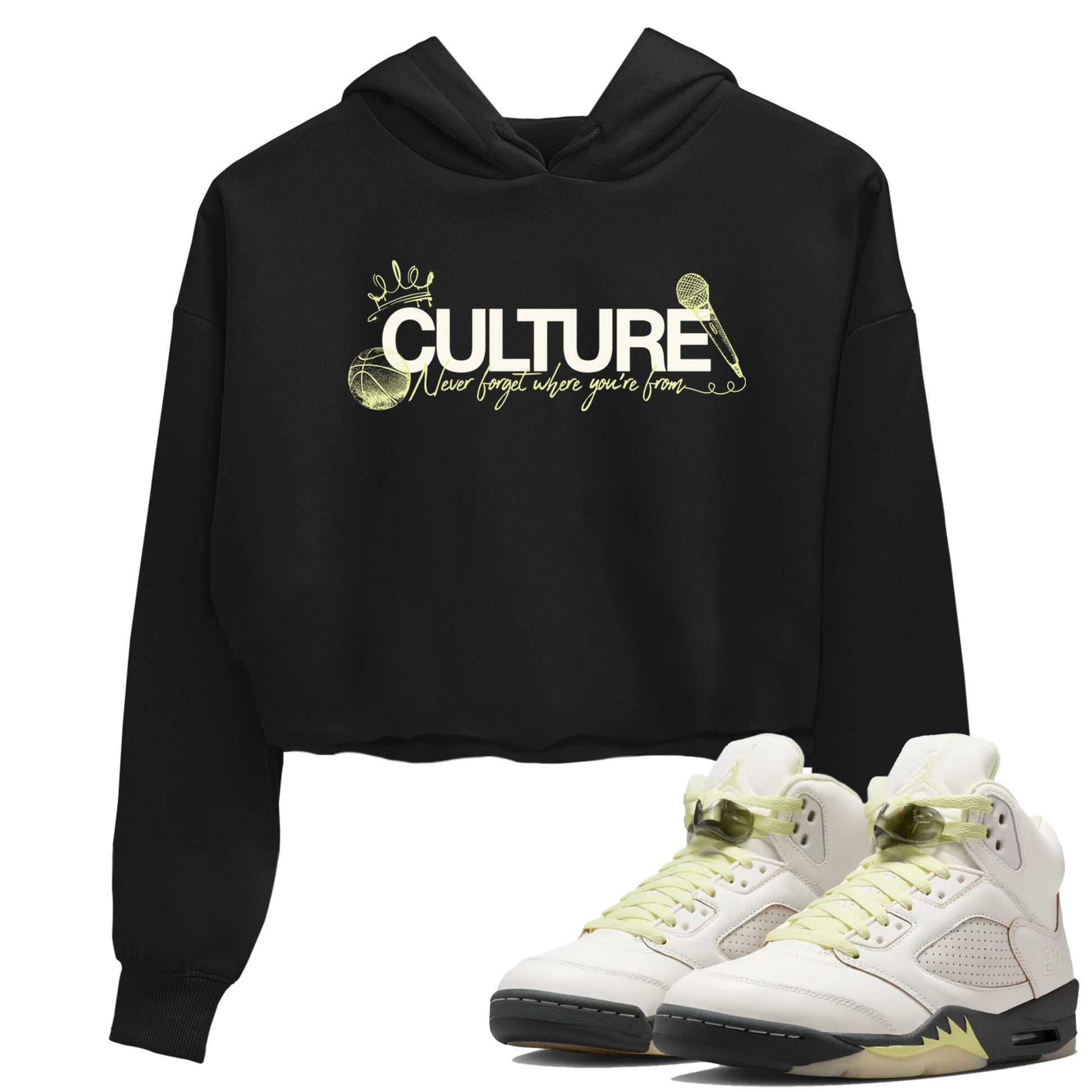 Sneaker match tees – Streetwear Graphic Tees Air Jordan 5 Luminous Green Sneakers – Culture Graphic Crop T-Shirt Black 1