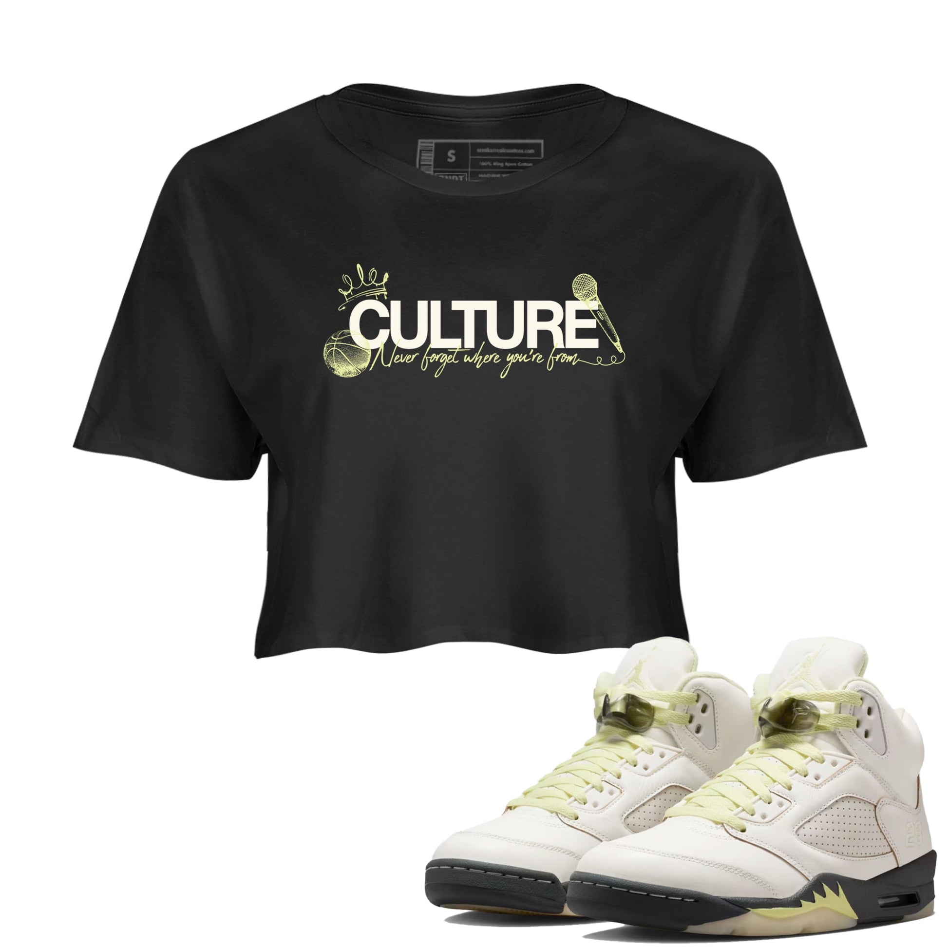 Sneaker match tees – Streetwear Graphic Tees Air Jordan 5 Luminous Green Sneakers – Culture Graphic Crop T-Shirt Black 1
