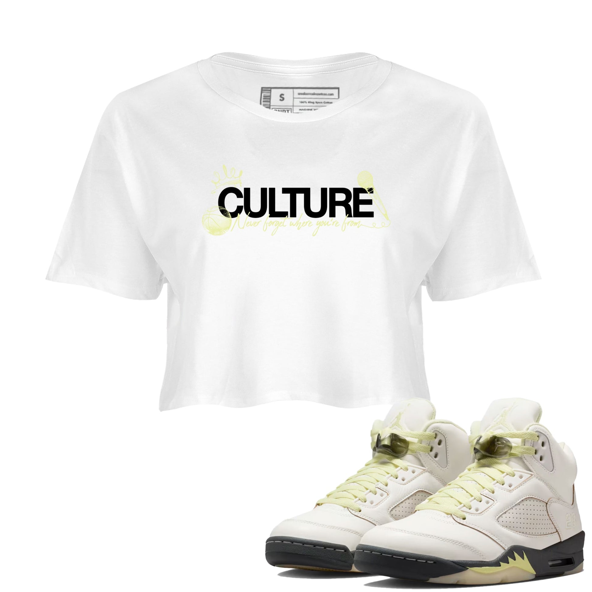 Sneaker match tees – Streetwear Graphic Tees Air Jordan 5 Luminous Green Sneakers – Culture Graphic Crop T-Shirt White 1