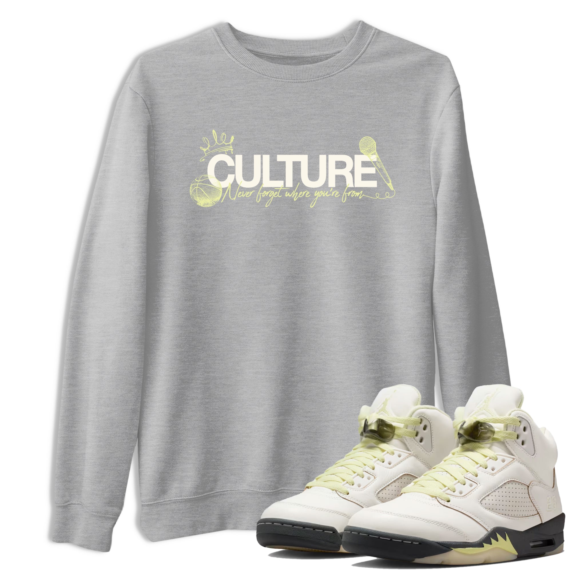 Sneaker match tees – Streetwear Graphic Tees Air Jordan 5 Luminous Green Sneakers – Culture Graphic Tee Heather Grey 1