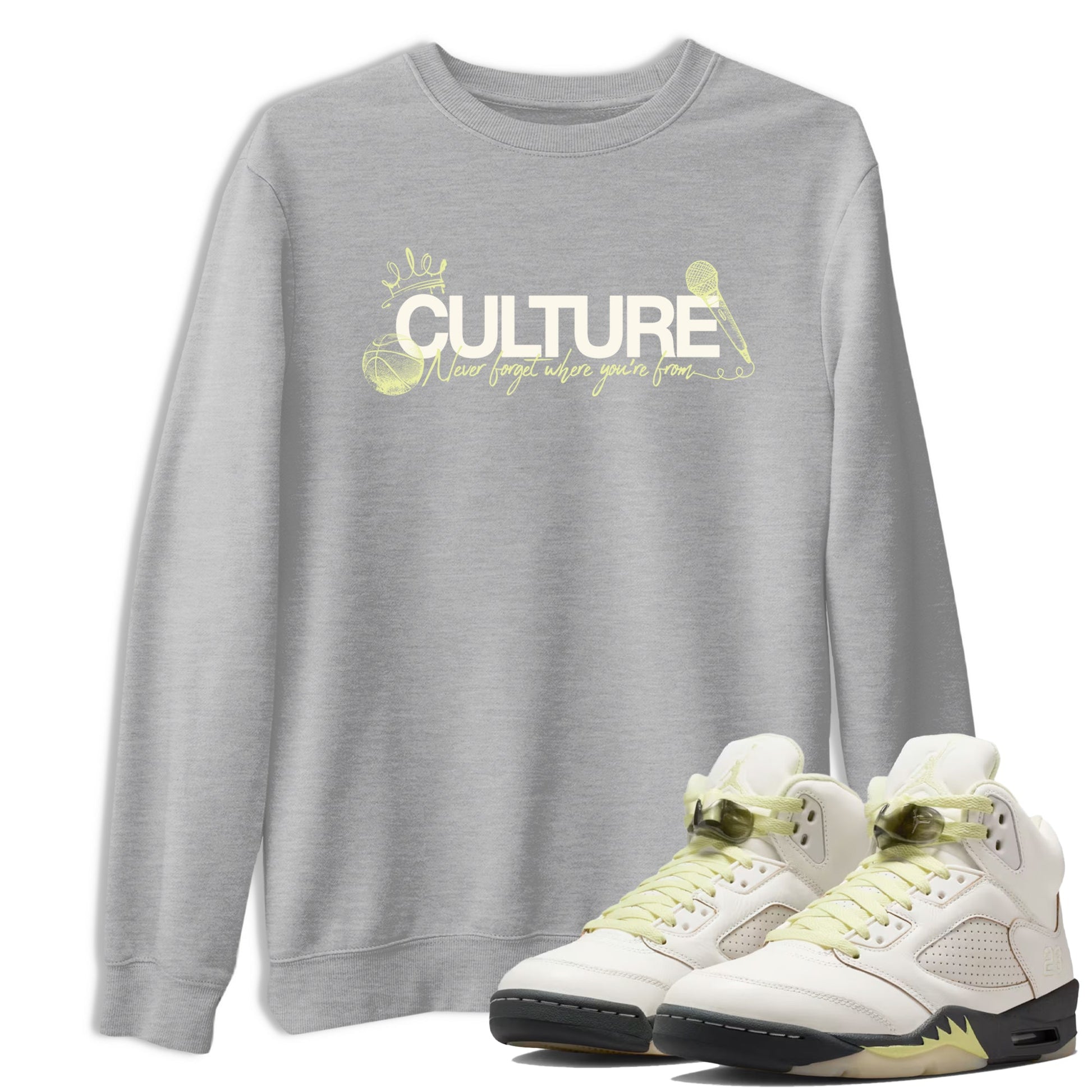 Sneaker match tees – Streetwear Graphic Tees Air Jordan 5 Luminous Green Sneakers – Culture Graphic Tee Heather Grey 1