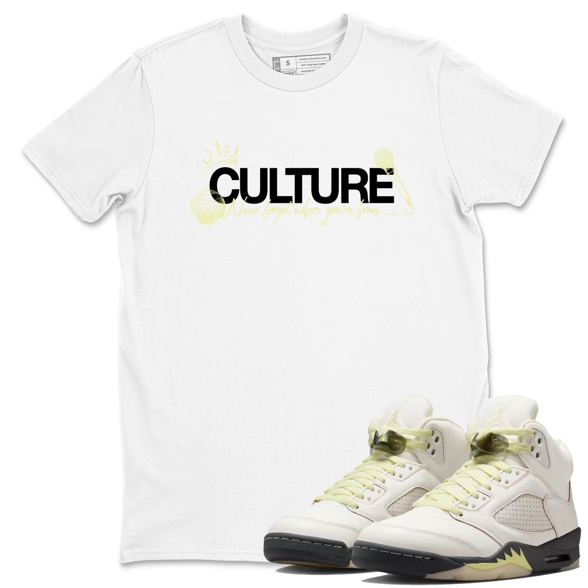 Sneaker match tees – Streetwear Graphic Tees Air Jordan 5 Luminous Green Sneakers – Culture Graphic Tee White 1