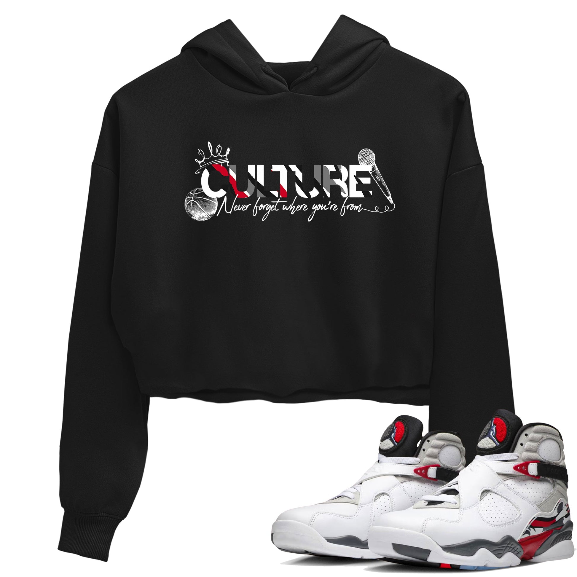 Sneaker match tees – Sneaker Tees To Match Air Jordan 8 Bunny Shoes Air Jordan 8 White and True Red – Culture Crop T-Shirt Black 1