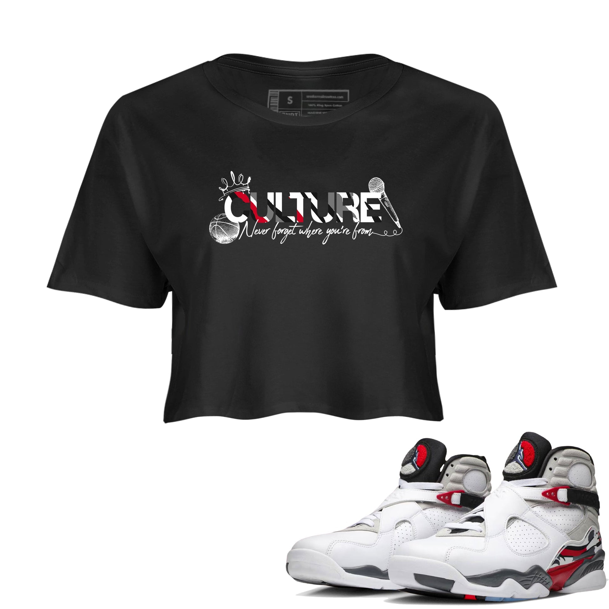 Sneaker match tees – Sneaker Tees To Match Air Jordan 8 Bunny Shoes Air Jordan 8 White and True Red – Culture Crop T-Shirt Black 1