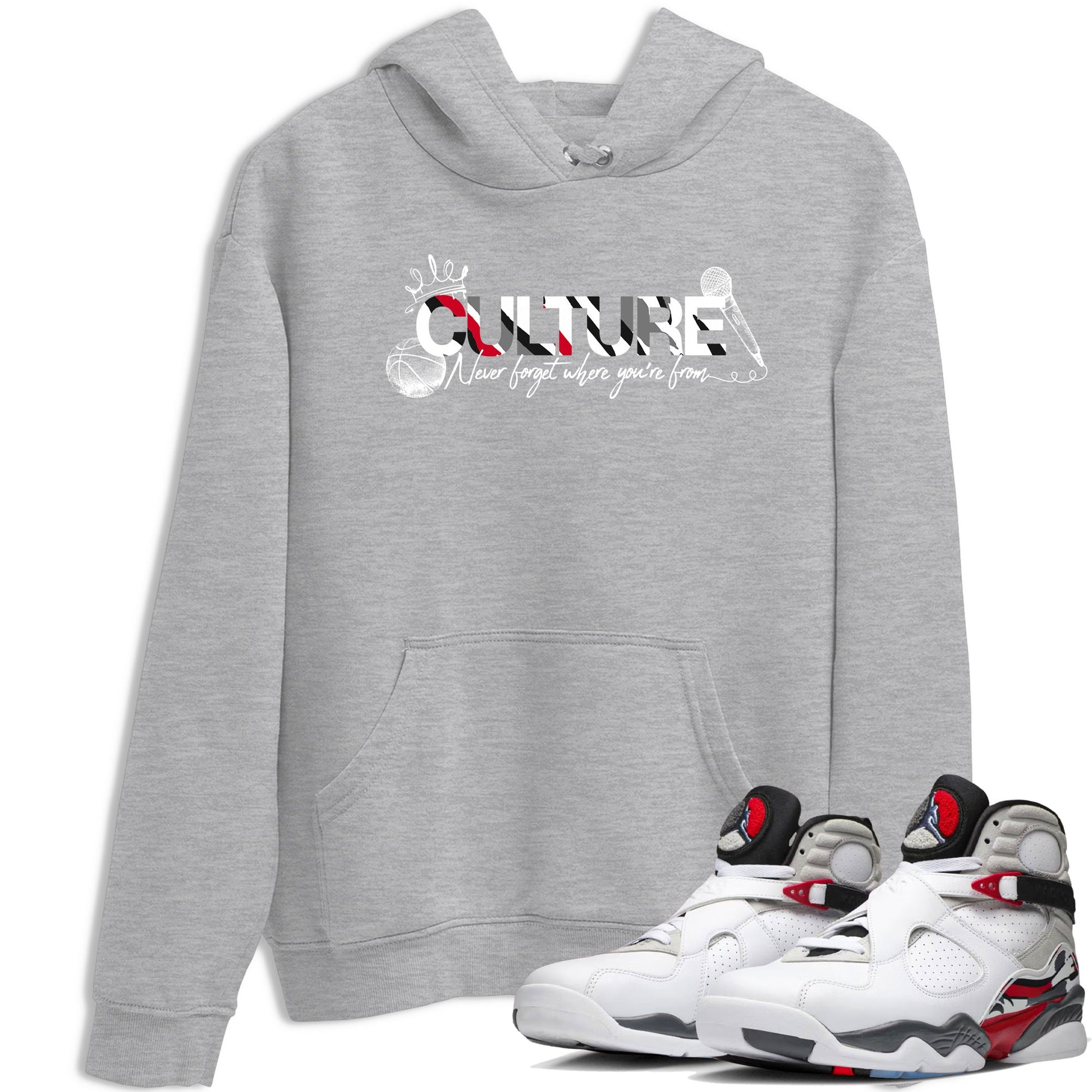 Sneaker match tees – Sneaker Tees To Match Air Jordan 8 Bunny Shoes Air Jordan 8 White and True Red – Culture Tee Heather Grey 1
