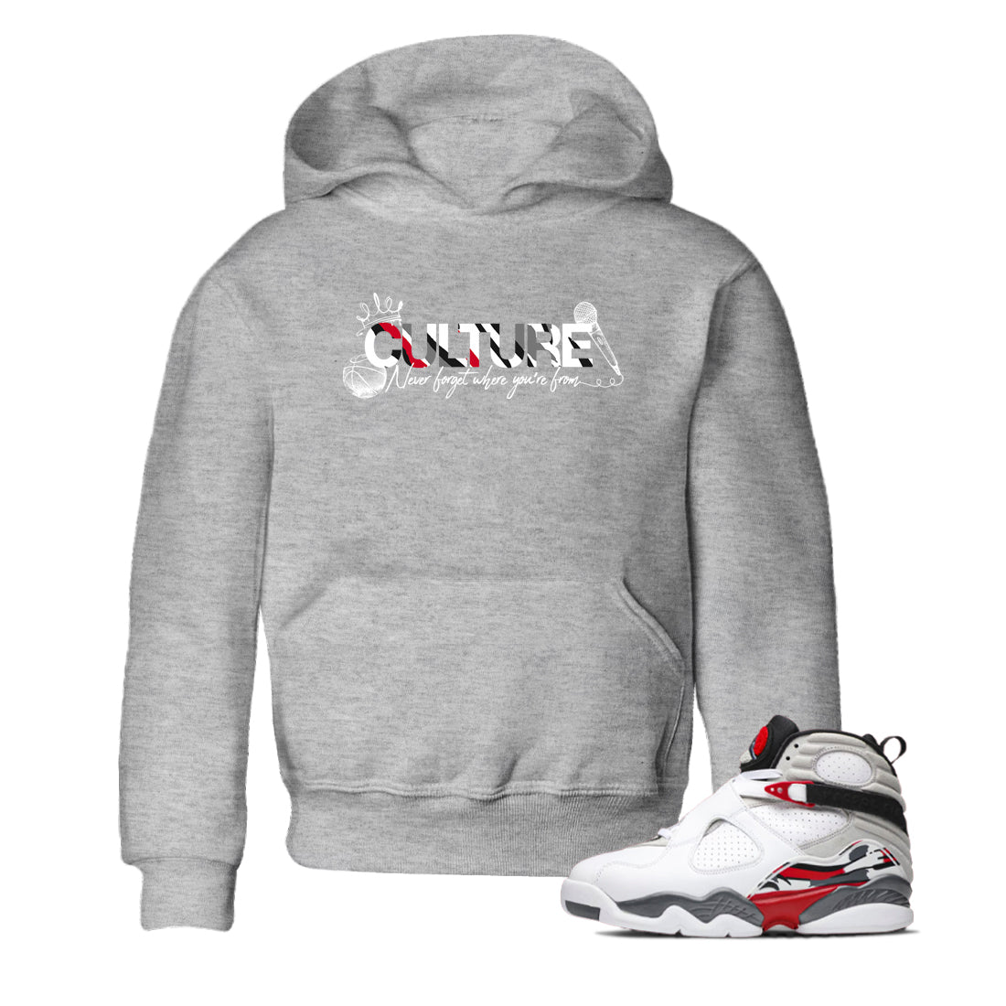 Sneaker match tees – Sneaker Tees To Match Air Jordan 8 Bunny Shoes Air Jordan 8 White and True Red – Culture Kids T-Shirt Heather Grey 1