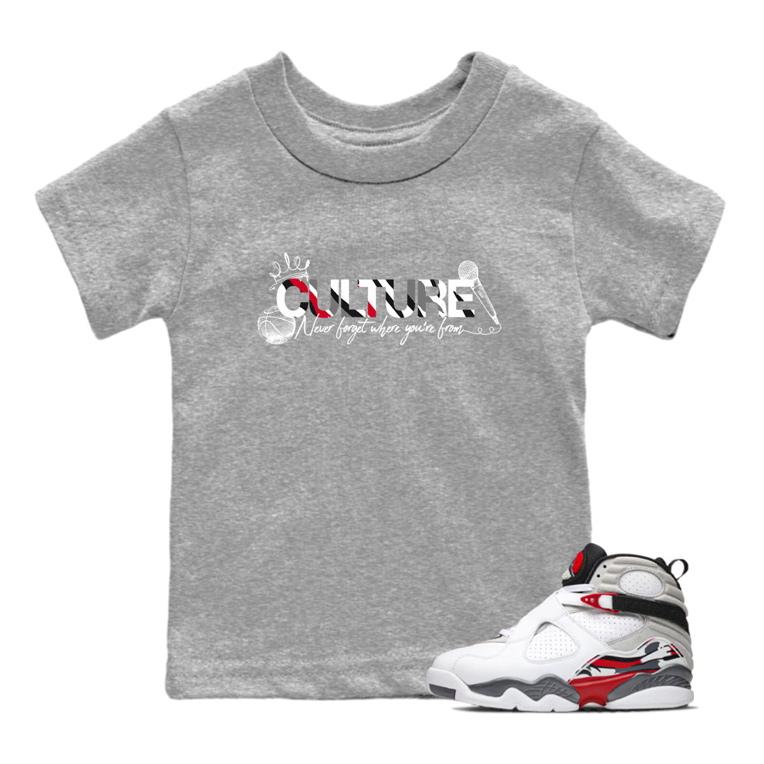 Sneaker match tees – Sneaker Tees To Match Air Jordan 8 Bunny Shoes Air Jordan 8 White and True Red – Culture Kids T-Shirt Heather Grey 1