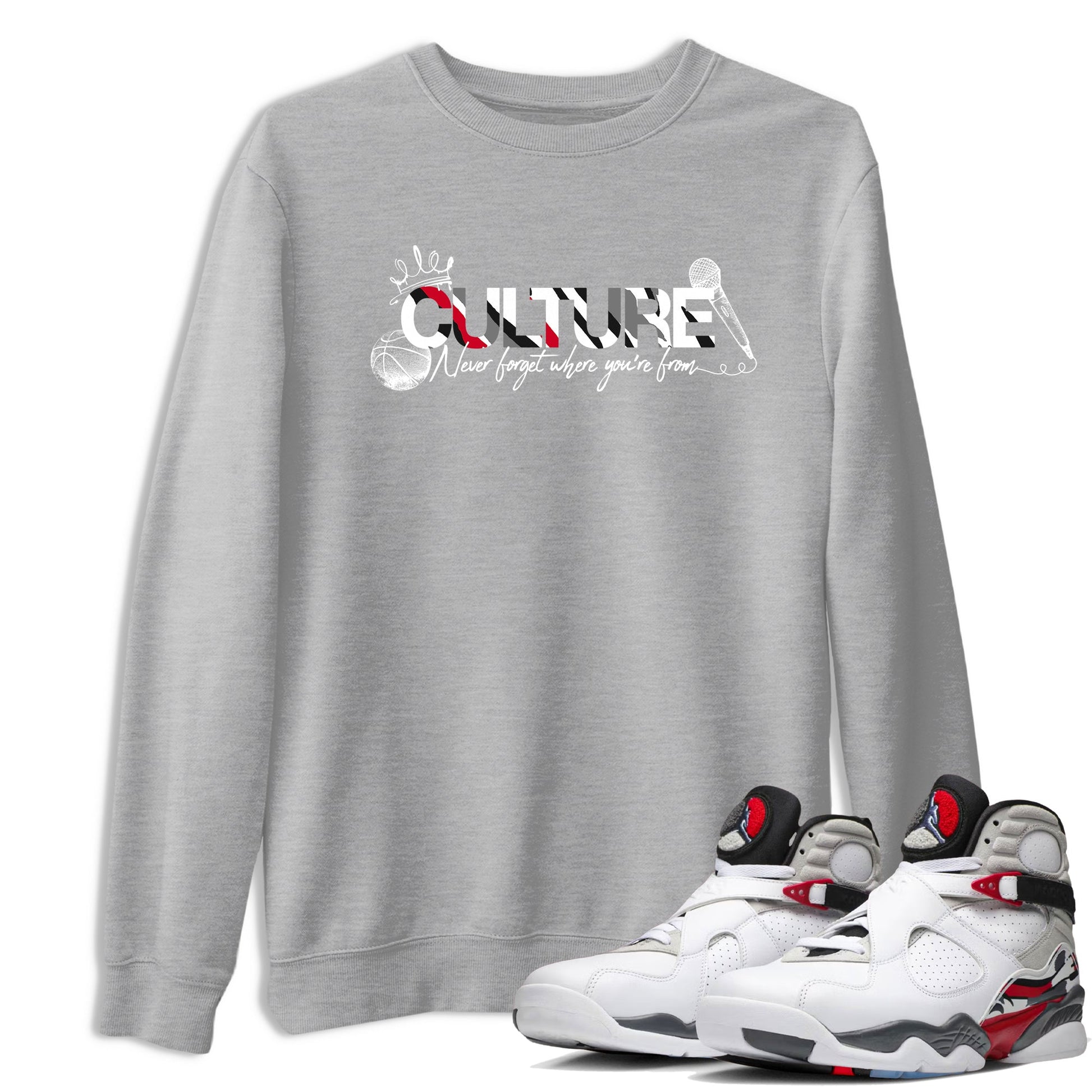 Sneaker match tees – Sneaker Tees To Match Air Jordan 8 Bunny Shoes Air Jordan 8 White and True Red – Culture Tee Heather Grey 1