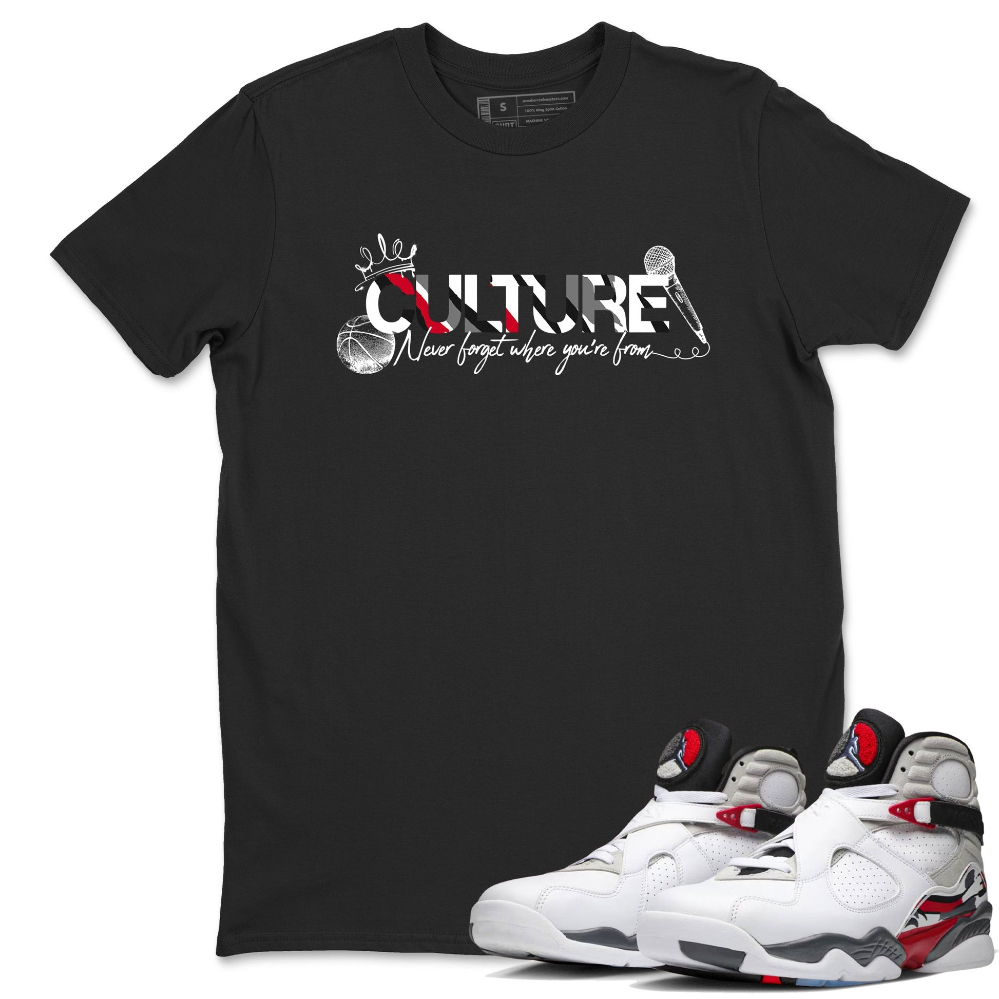 Sneaker match tees – Sneaker Tees To Match Air Jordan 8 Bunny Shoes Air Jordan 8 White and True Red – Culture Tee Black 1