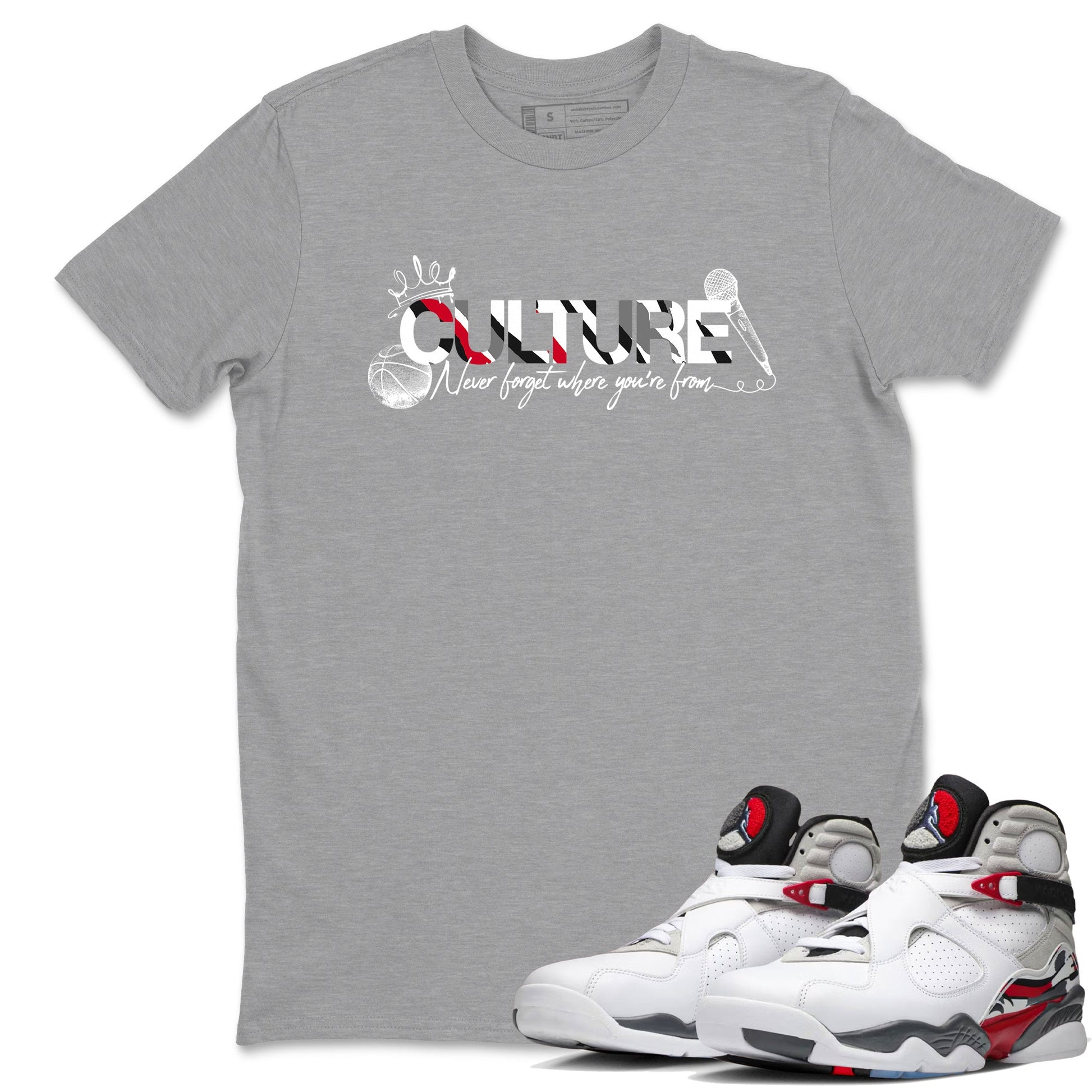 Sneaker match tees – Sneaker Tees To Match Air Jordan 8 Bunny Shoes Air Jordan 8 White and True Red – Culture Tee Heather Grey 1