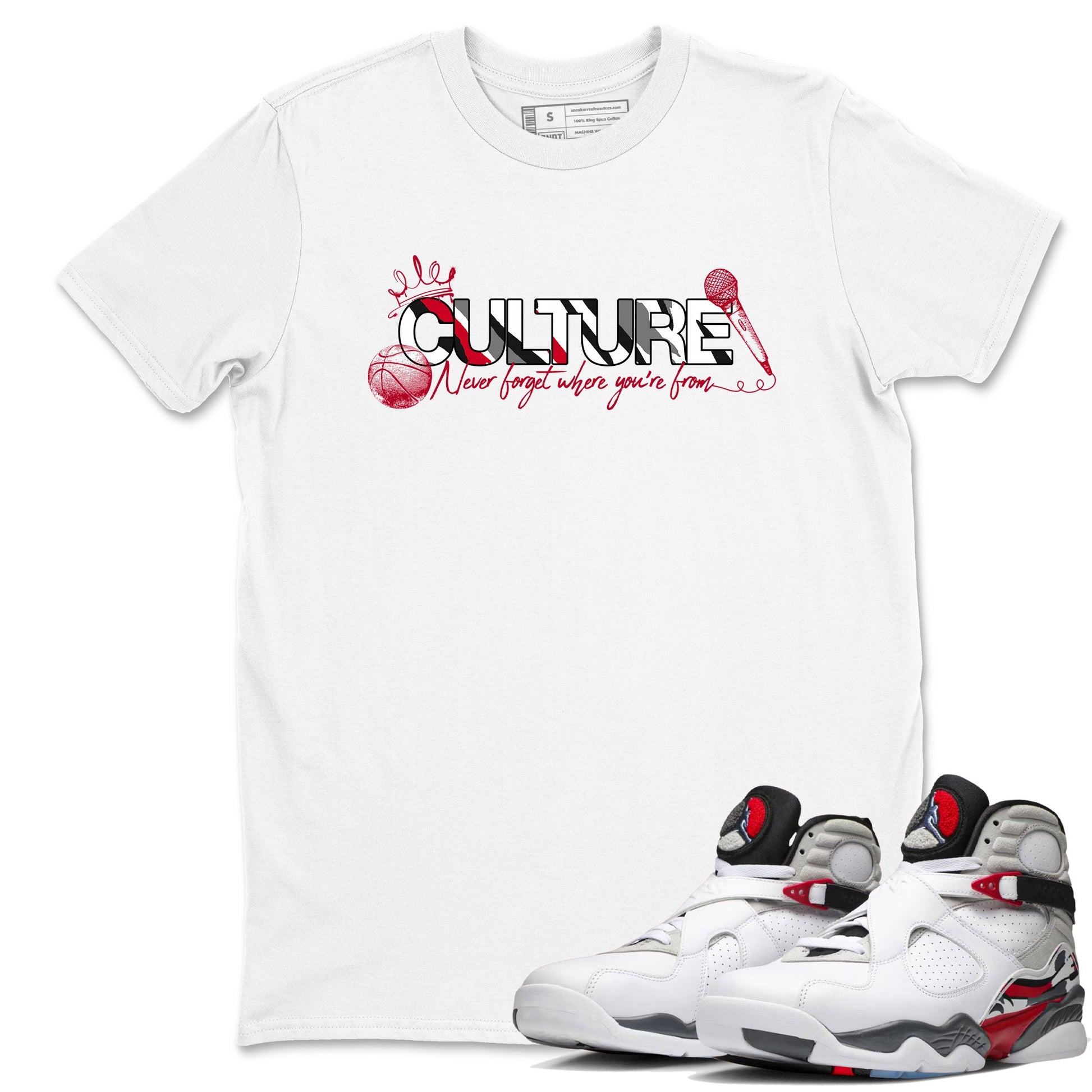 Sneaker match tees – Sneaker Tees To Match Air Jordan 8 Bunny Shoes Air Jordan 8 White and True Red – Culture Tee White 1