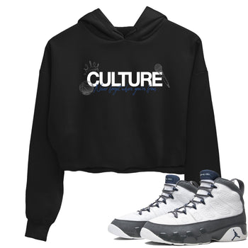 Sneaker match tees – Sneaker Tees To Match Air Jordan 9 Flint Grey Shoes – Culture Crop T-Shirt Black 1