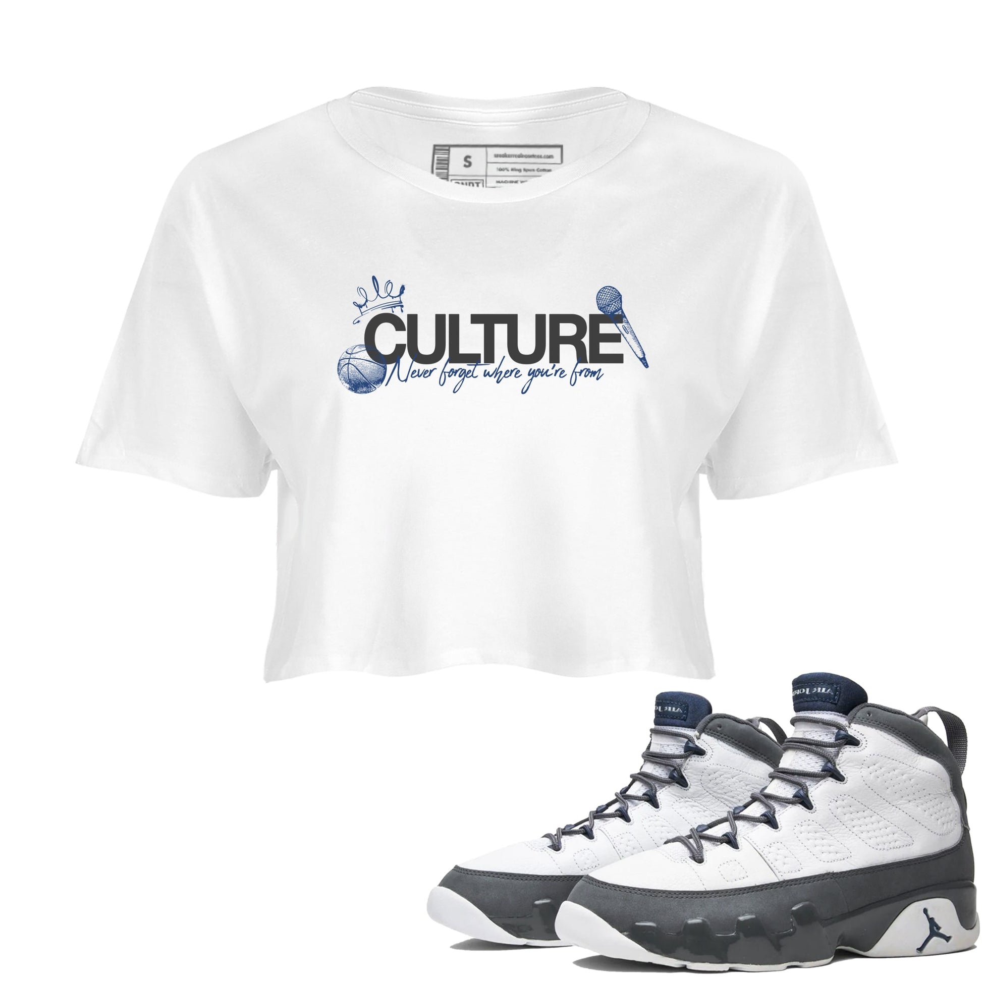 Sneaker match tees – Sneaker Tees To Match Air Jordan 9 Flint Grey Shoes – Culture Crop T-Shirt White 1