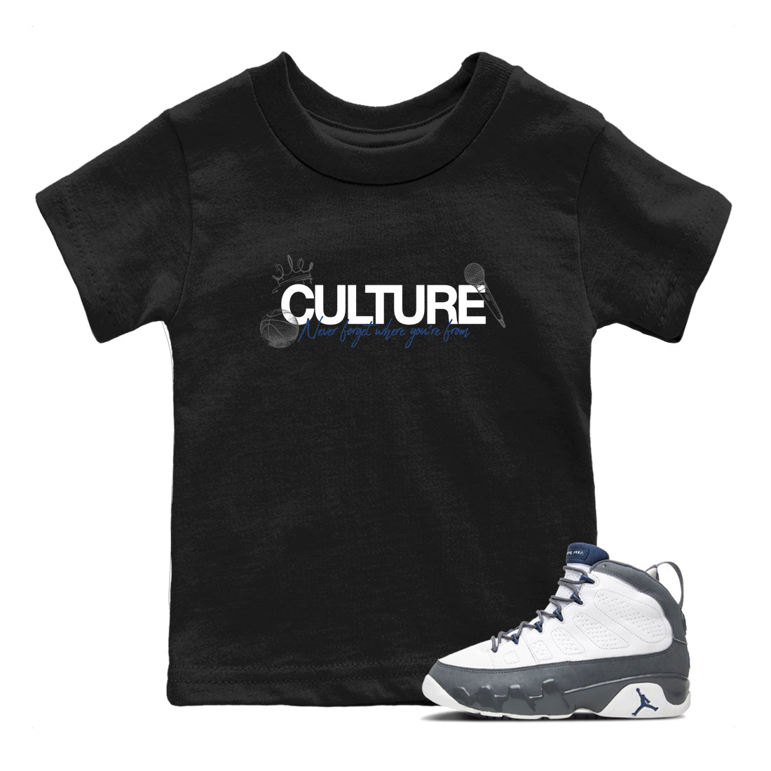 Sneaker match tees – Sneaker Tees To Match Air Jordan 9 Flint Grey Shoes – Culture Kids T-Shirt Black 1