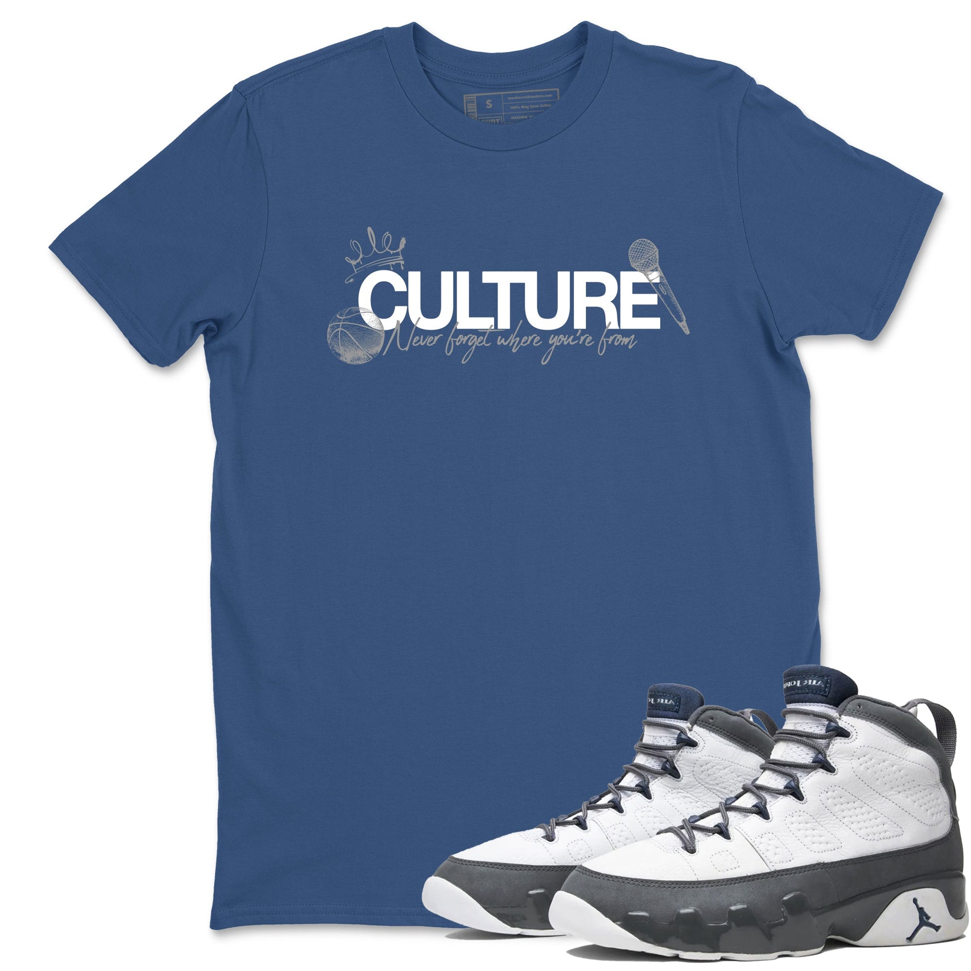Sneaker match tees – Sneaker Tees To Match Air Jordan 9 Flint Grey Shoes – Culture Tee Denim Blue 1