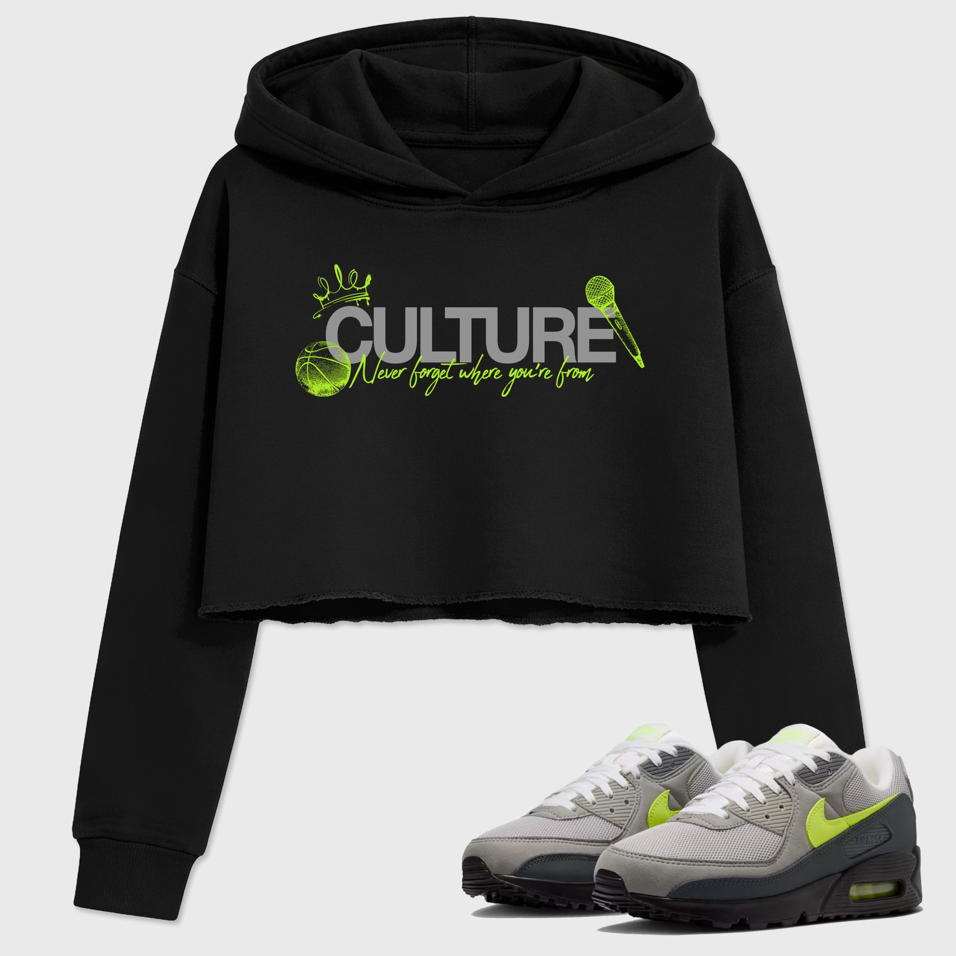 Sneaker match tees – Sneaker Tees To Match Air Max 90 Neon Yellow Shoes – Culture Crop T-Shirt Black 1