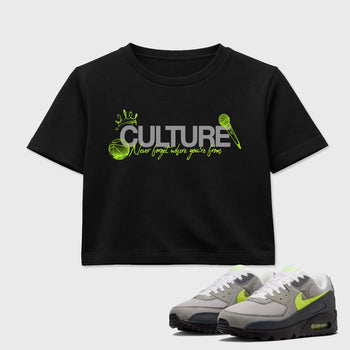 Sneaker match tees – Sneaker Tees To Match Air Max 90 Neon Yellow Shoes – Culture Crop T-Shirt Black 1