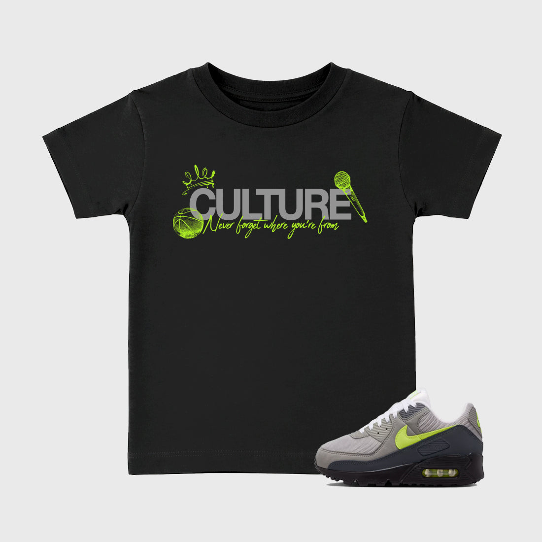 Sneaker match tees – Sneaker Tees To Match Air Max 90 Neon Yellow Shoes – Culture Kids T-Shirt Black 1