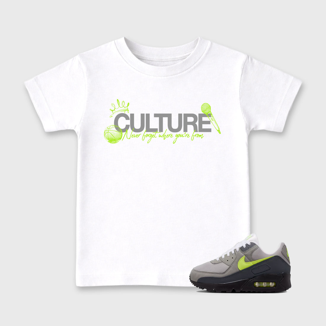 Sneaker match tees – Sneaker Tees To Match Air Max 90 Neon Yellow Shoes – Culture Kids T-Shirt White 1