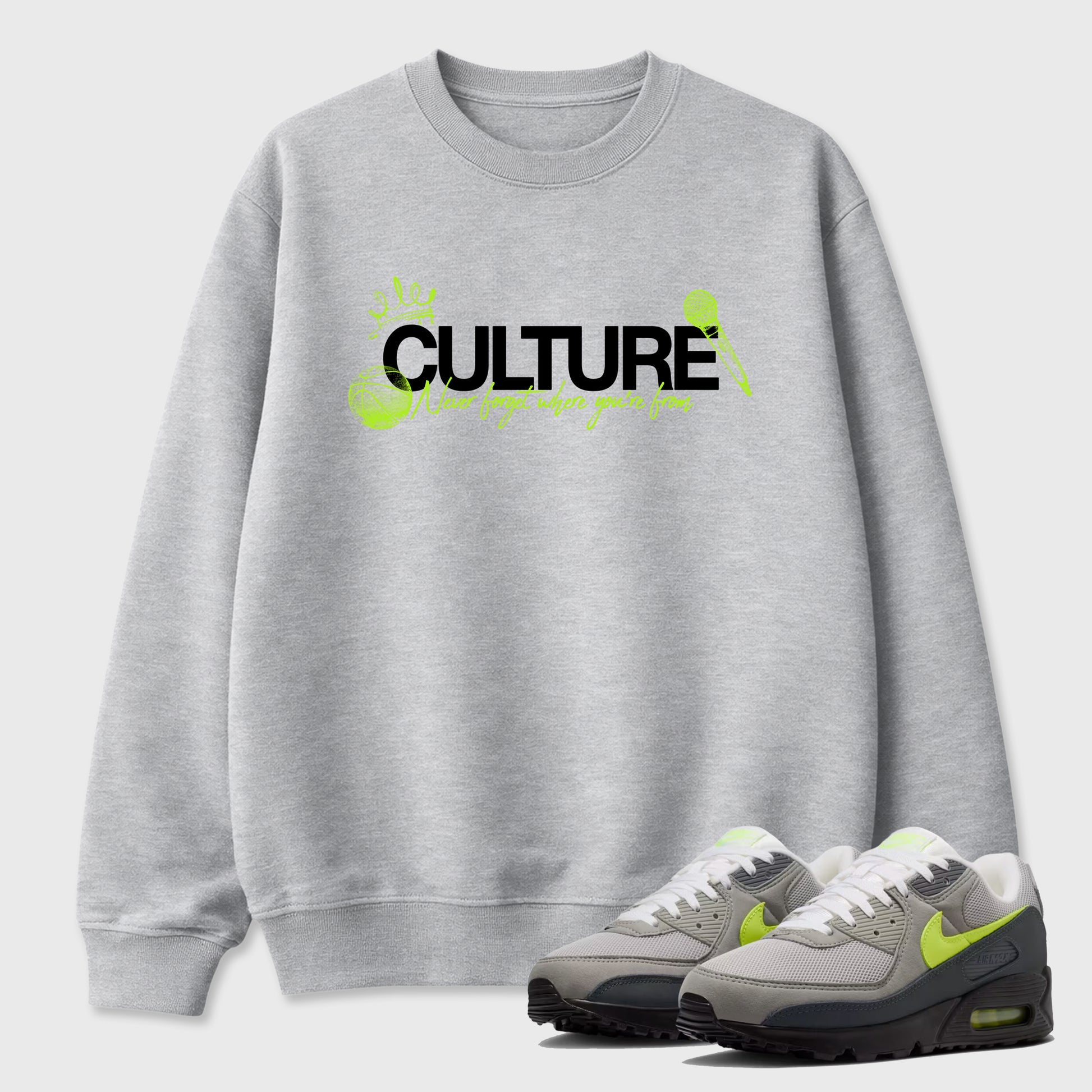Sneaker match tees – Sneaker Tees To Match Air Max 90 Neon Yellow Shoes – Culture Tee Heather Grey 1