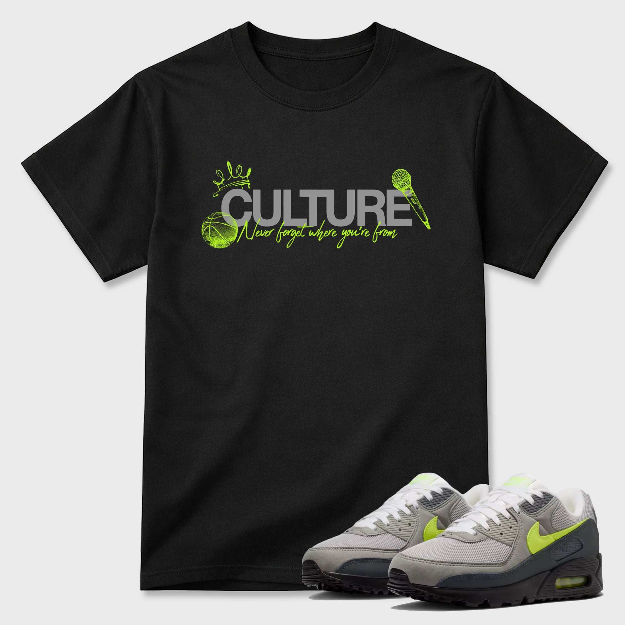 Sneaker match tees – Sneaker Tees To Match Air Max 90 Neon Yellow Shoes – Culture Tee Black 1