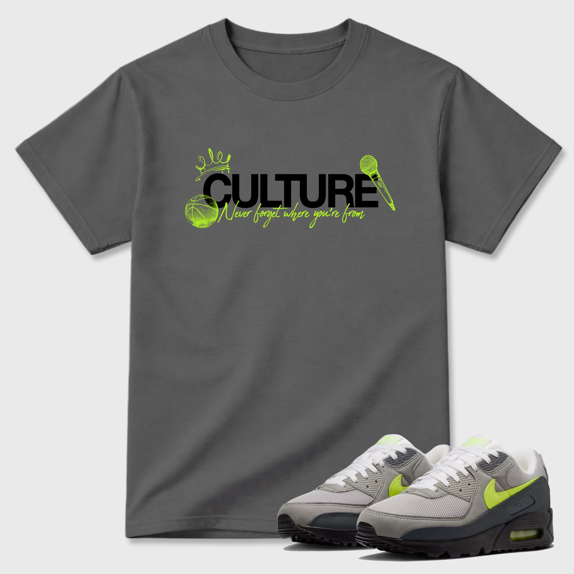 Sneaker match tees – Sneaker Tees To Match Air Max 90 Neon Yellow Shoes – Culture Tee Cool Grey 1