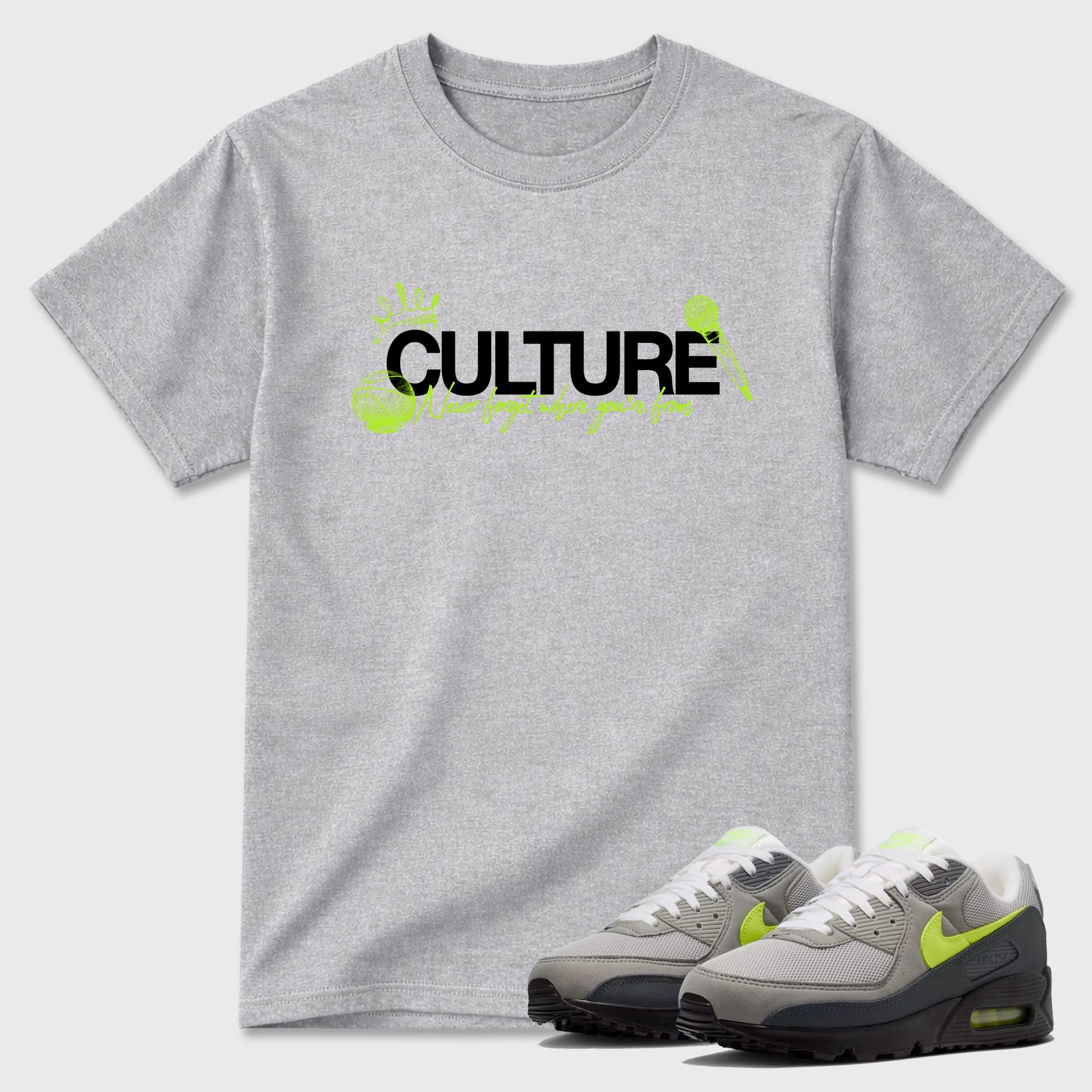 Sneaker match tees – Sneaker Tees To Match Air Max 90 Neon Yellow Shoes – Culture Tee Heather Grey 1