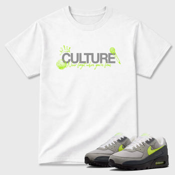 Sneaker match tees – Sneaker Tees To Match Air Max 90 Neon Yellow Shoes – Culture Tee White 1