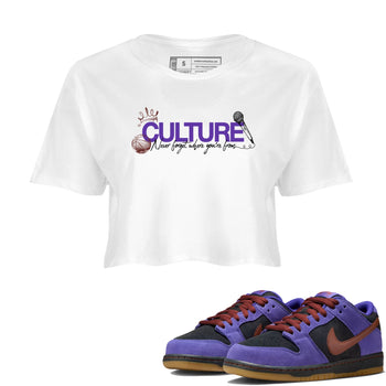 Sneaker match tees – Sneaker Threads To Match Dunk Low Persian Violet Shoes – Culture Crop T-Shirt White 1