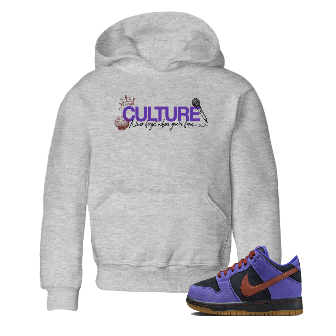 Sneaker match tees – Sneaker Threads To Match Dunk Low Persian Violet Shoes – Culture Kids T-Shirt Heather Grey 1