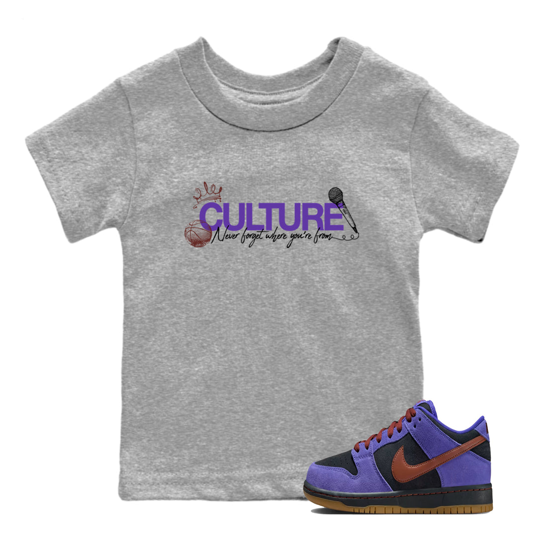 Sneaker match tees – Sneaker Threads To Match Dunk Low Persian Violet Shoes – Culture Kids T-Shirt Heather Grey 1