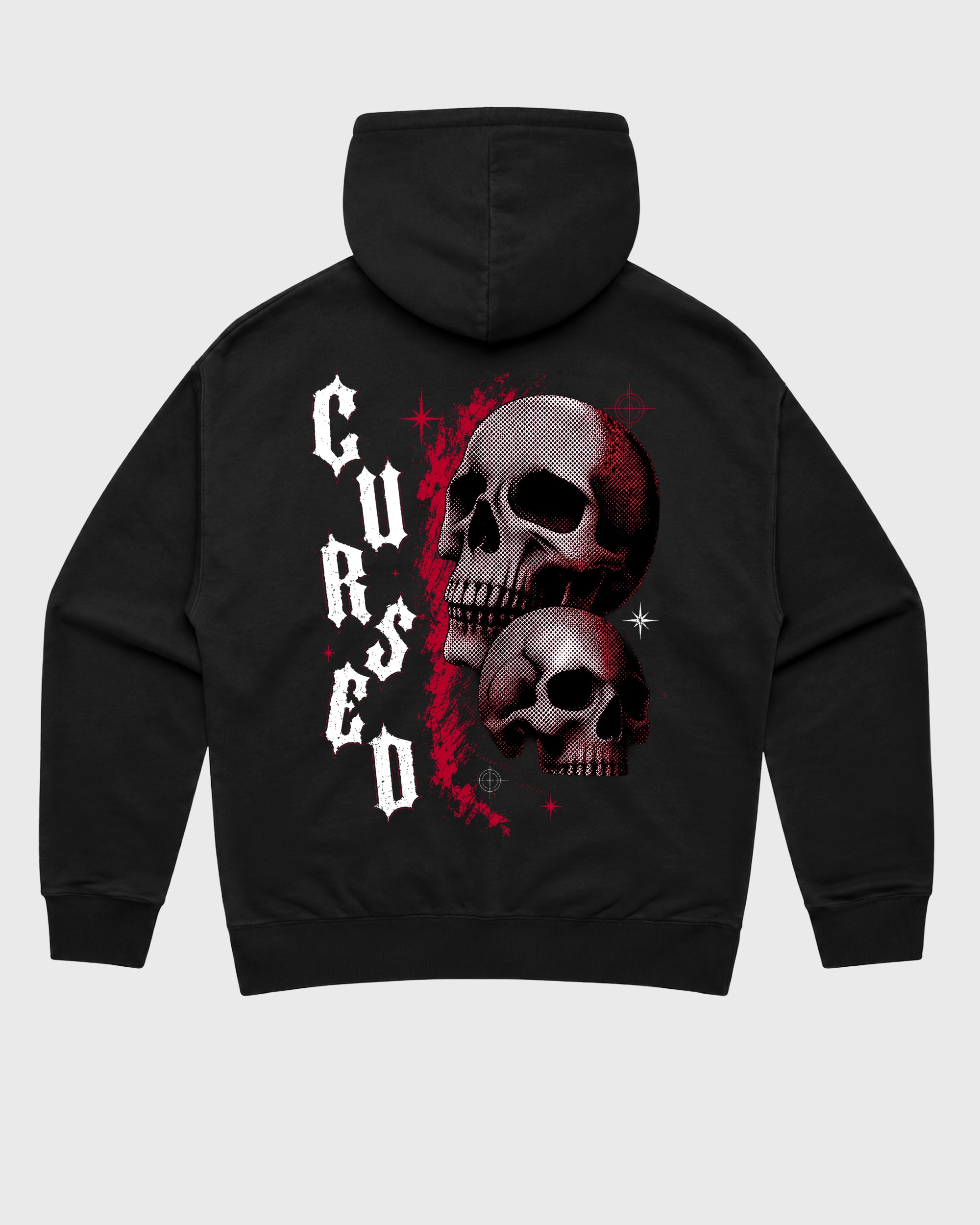 Cursed Skull Black Graphic Hoodie - 3, a graphic sneaker hoodie styled around Air Force 1 "Nightmare" Black and Gym Redsneakers for a relaxed streetwear and sneaker look.