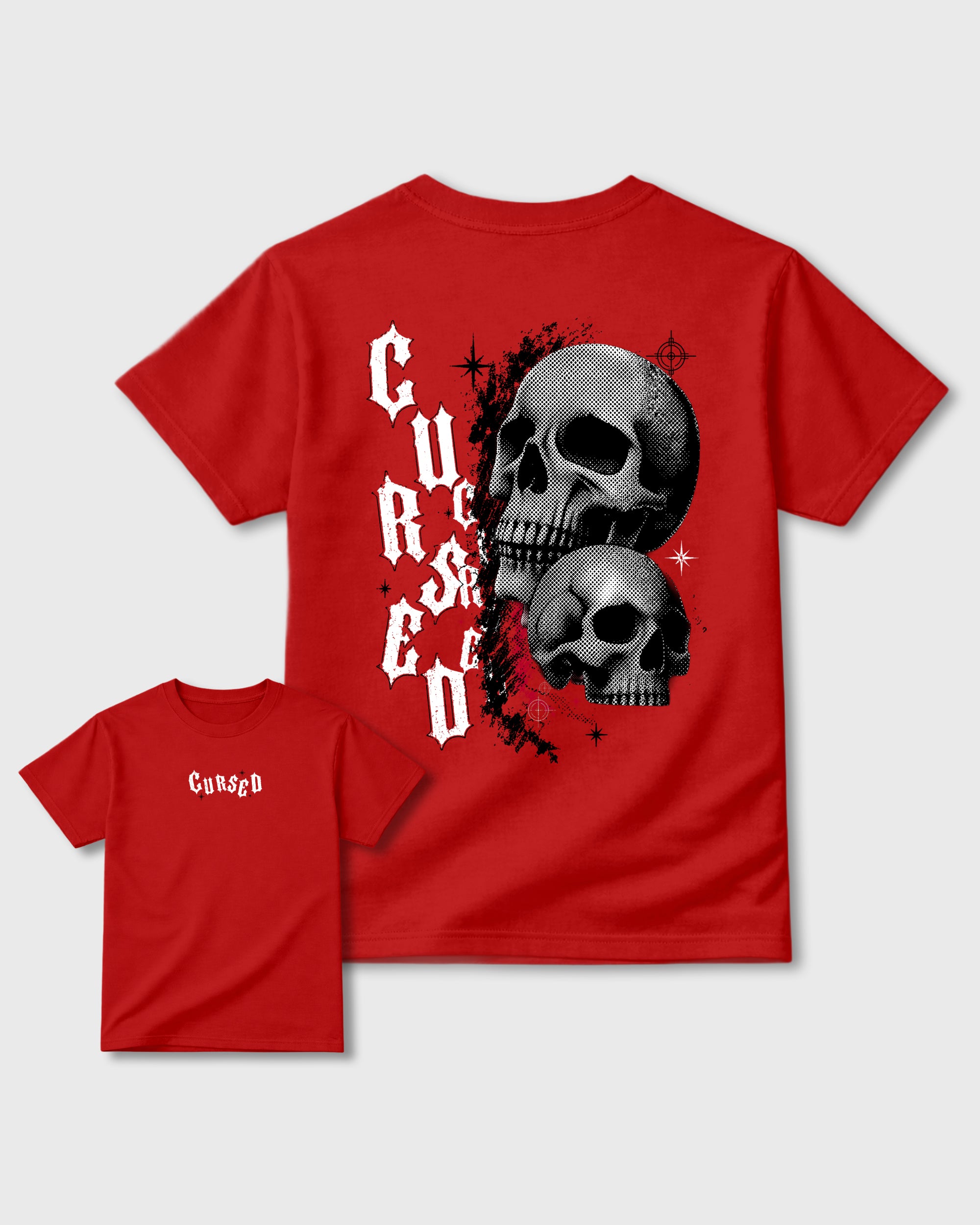 Cursed Skull Red Graphic T-Shirt - 3, sneaker matching shirt designed to pair with Air Force 1 "Nightmare" Black and Gym Redsneakers for a coordinated streetwear outfit.