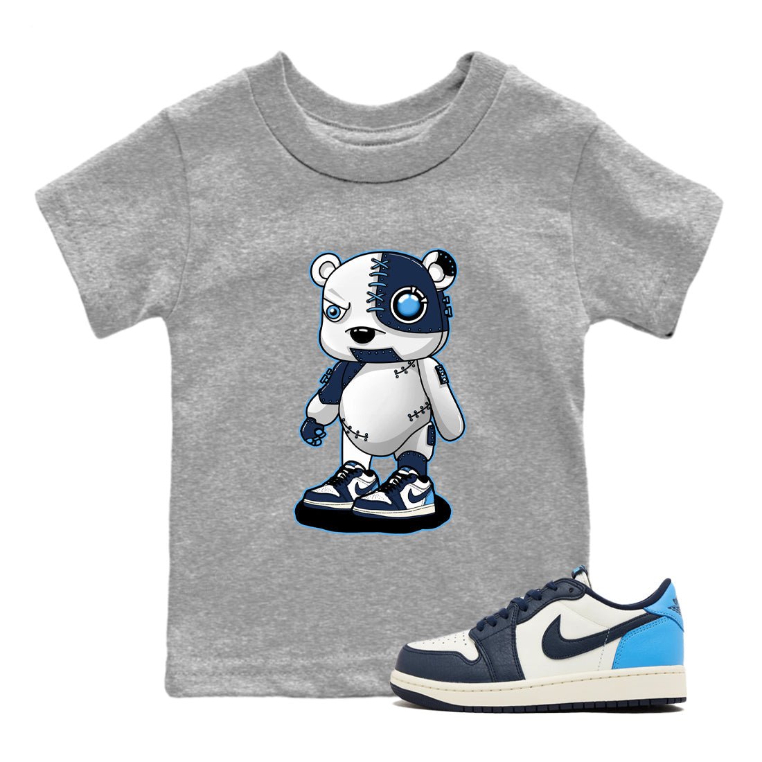 1s Obsidian shirts to match jordans Cyborg Bear shirts to match Jordans AJ1 Retro Low OG Obsidian match shoes to clothes SNRT Sneaker Tees Youth Baby Heather Grey 1 tee