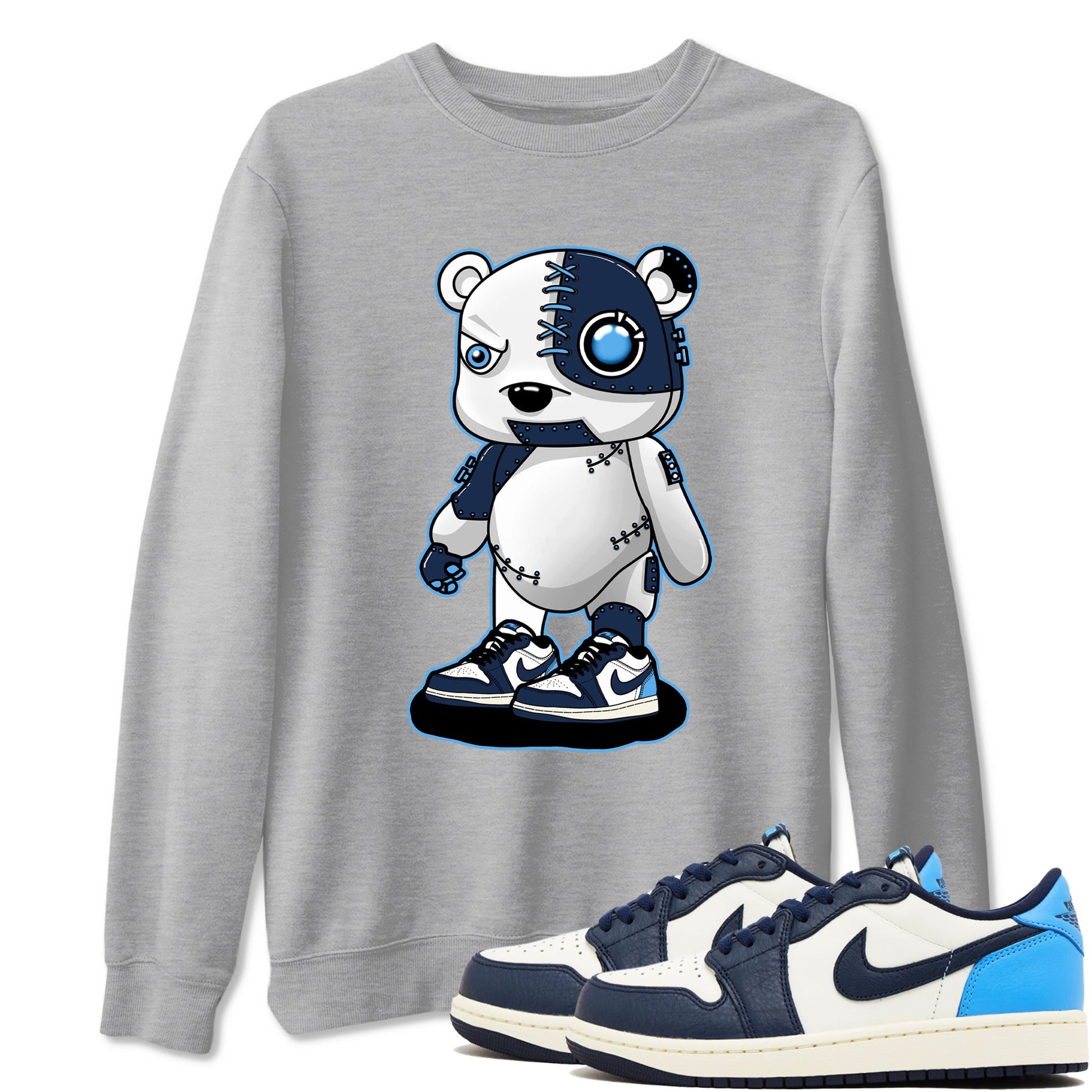 1s Obsidian shirts to match jordans Cyborg Bear shirts to match Jordans AJ1 Retro Low OG Obsidian match shoes to clothes SNRT Sneaker Tees unisex cotton Heather Grey 1 shirts
