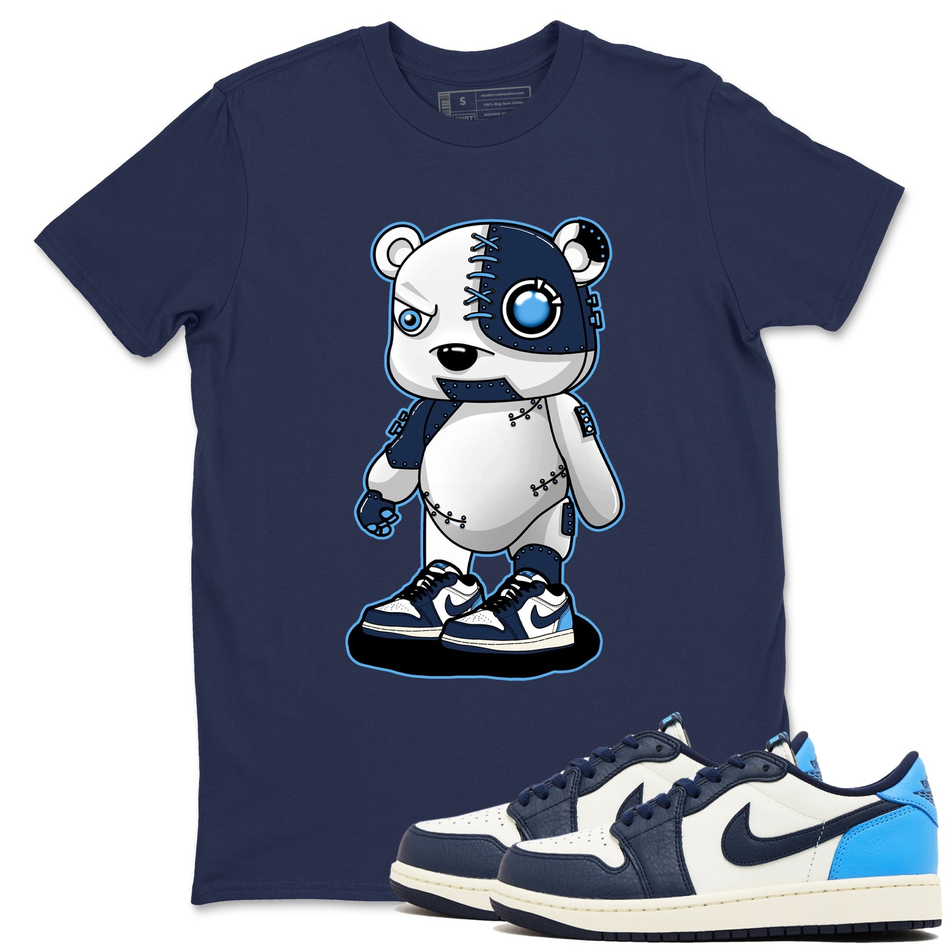 1s Obsidian shirts to match jordans Cyborg Bear shirts to match Jordans AJ1 Retro Low OG Obsidian match shoes to clothes SNRT Sneaker Tees unisex cotton Navy 1 shirts