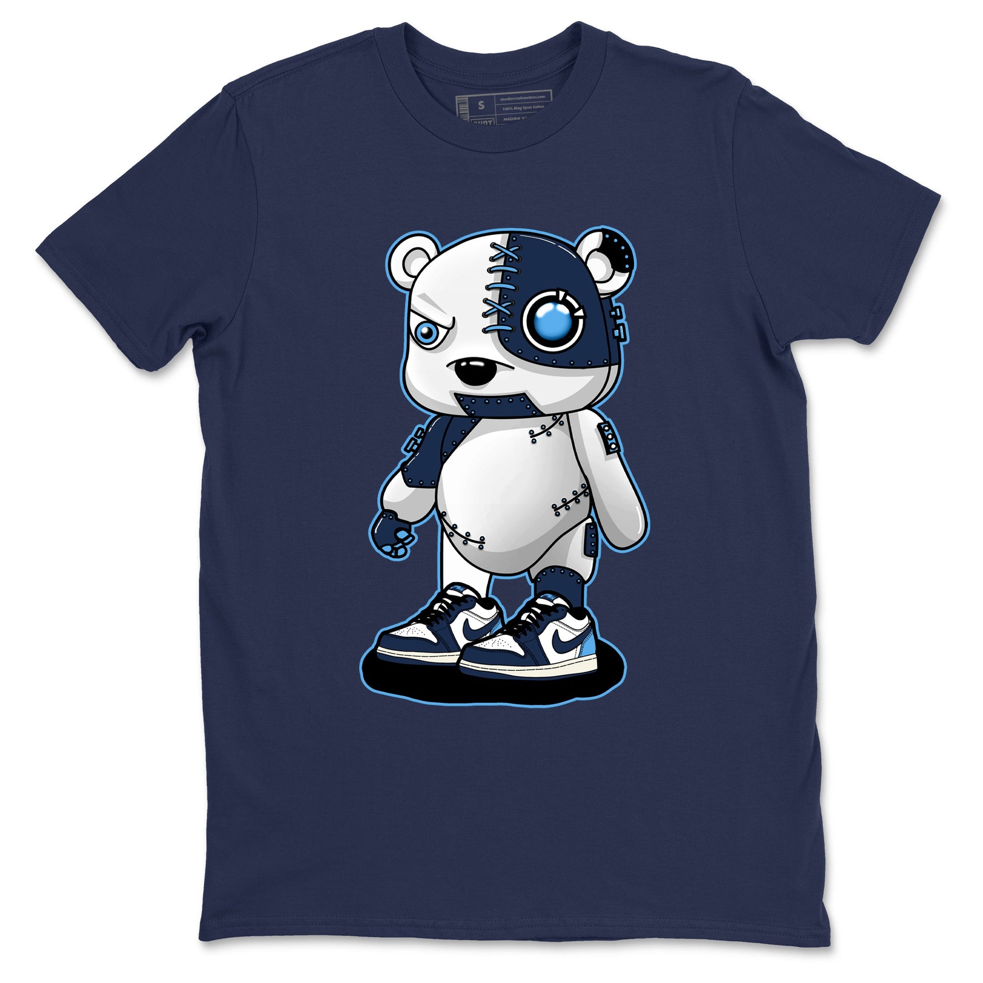 1s Obsidian shirts to match jordans Cyborg Bear shirts to match Jordans AJ1 Retro Low OG Obsidian match shoes to clothes SNRT Sneaker Tees unisex cotton Navy 2 shirts