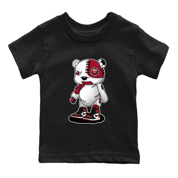 Cyborg Bear baby and kids t-shirt crafted for little sneakerheads to shine with the Air Jordan 1 Ruby sneakers, displayed in Black 2.