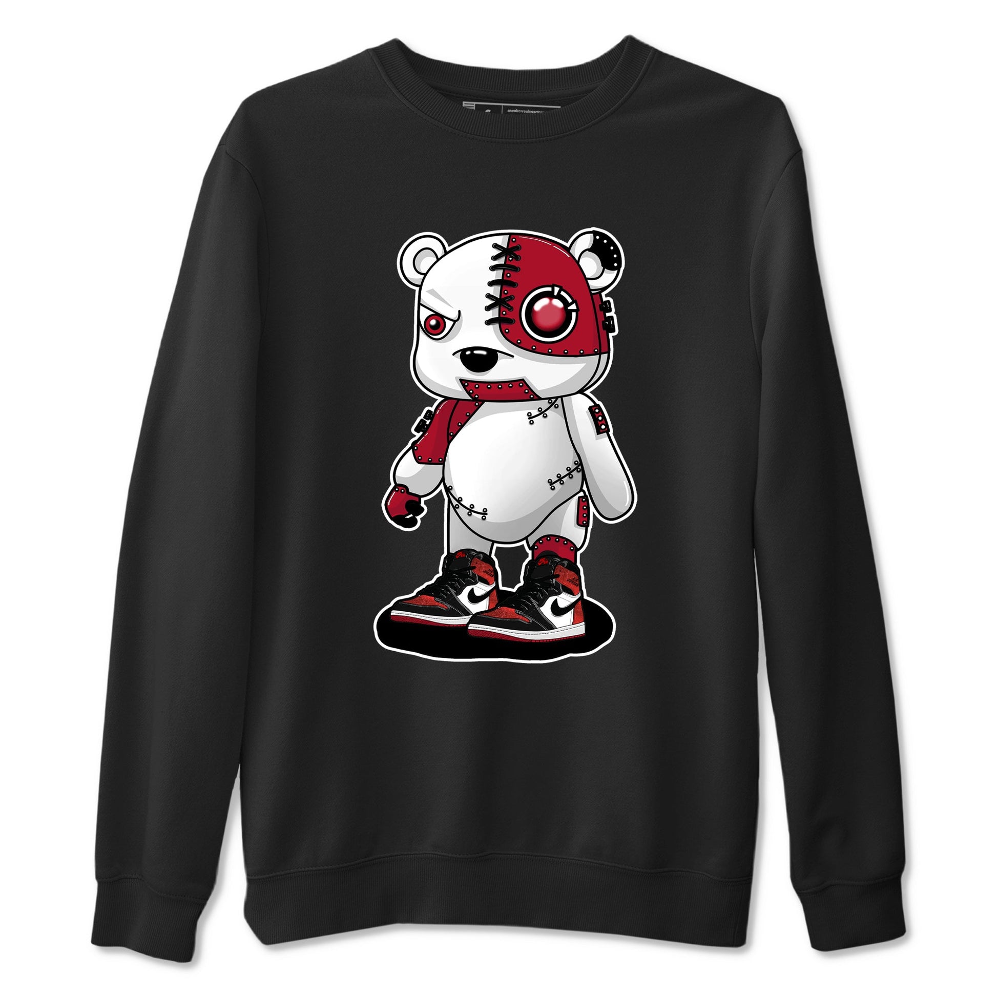 Cyborg Bear sneaker match t-shirt styled to complete your fit with the Air Jordan 1 Ruby sneakers, shown in Black 2.