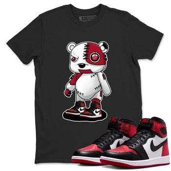 Cyborg Bear sneaker match t-shirt styled to complete your fit with the Air Jordan 1 Ruby sneakers, shown in Black 1.