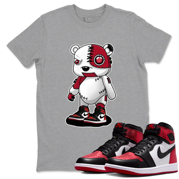 Cyborg Bear sneaker match t-shirt styled to complete your fit with the Air Jordan 1 Ruby sneakers, shown in Heather Grey 1.