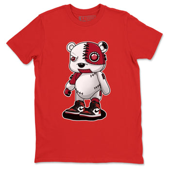 Cyborg Bear sneaker match t-shirt styled to complete your fit with the Air Jordan 1 Ruby sneakers, shown in Red 2.